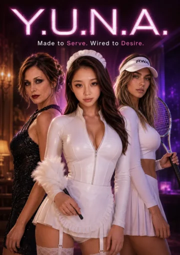 Y.U.N.A Candy Shorts series poster featuring robotic maid Yuna on Candy AI